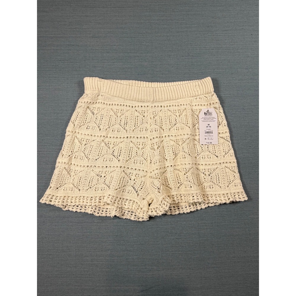 Time and‎ Tru Women Cream Crochet Knit Shorts Missy Coverup Size M 8-10 New
